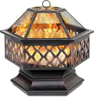 Best Choice Products Black Metal Wood Burning Firepit, Portable Hexagon Fire Pit