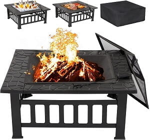 LEMY 32 inch Outdoor Square Metal Fire Pit