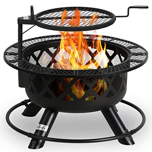 wood burning fire pit with cooking grill