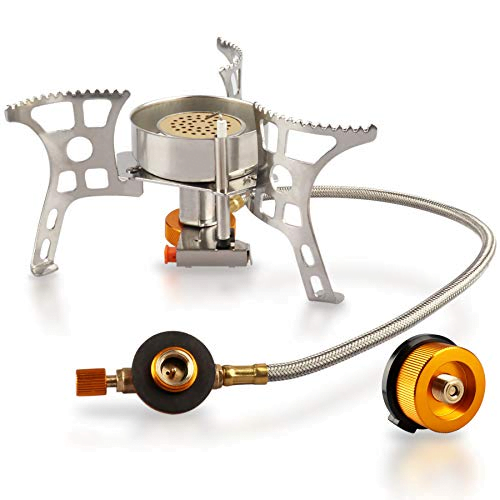 RIDEIWAKE Camping Stove with Fuel Canister Adapter Portable Collapsible Gas