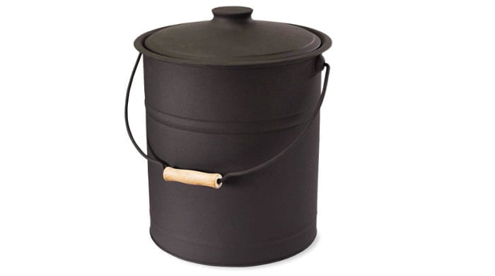 Plow & Hearth 3 Gallon Black Large Ash Bucket with Lid