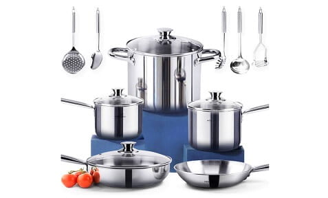 HOMICHEF 14-Piece Nickel Free Stainless Steel Cookware Set