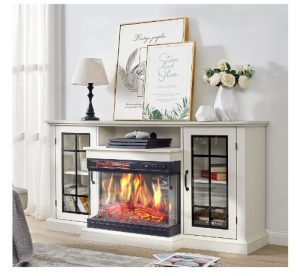 AMERLIFE 3-Sided Glass Fireplace TV Stand