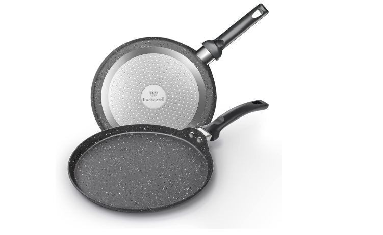 Innerwell Nonstick Crepe Pan, 11 Inch Granite Coating Flat Skillet Dosa Tawa Tortilla Pan for Roti