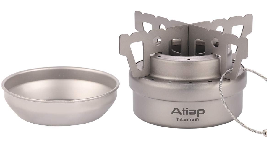ATiAP Titanium Alcohol Stove, Camping Stove with Cross Stand and Carry Bag for Outdoor Camping Hiking