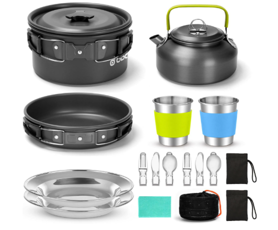 Odoland 15pcs Camping Cookware Mess Kit
