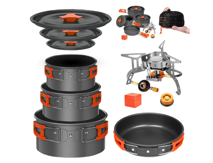 Smokey Camp Camping Cookware Mess Kit Set with Stove