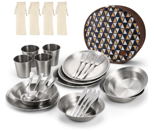 Odoland Stainless Steel Camping Mess Kit