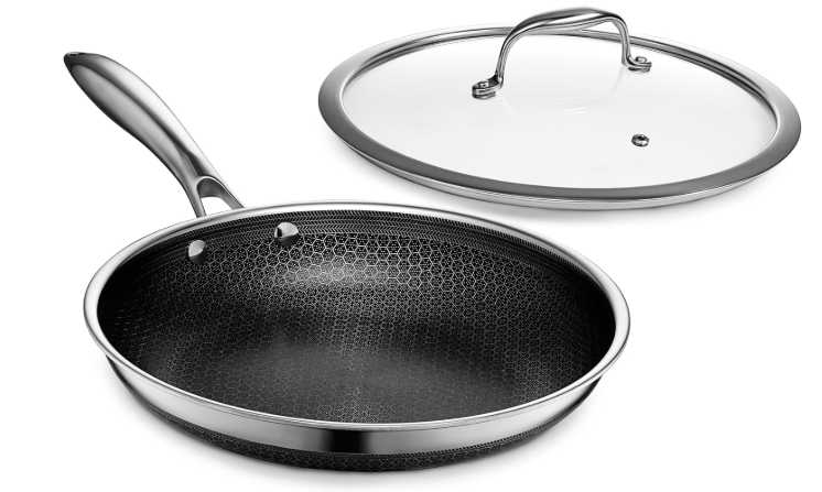 HexClad Hybrid Nonstick 10-Inch Frying Pan with Tempered Glass Lid