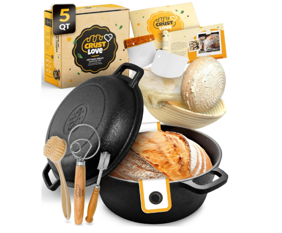 CRUSTLOVE Cast Iron Dutch Oven for Bread Baking