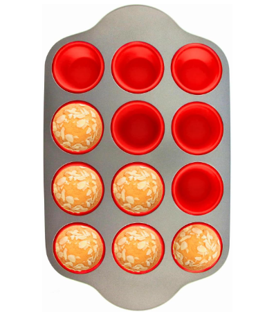 Boxiki Kitchen Non-Stick 12 Cup Silicone Muffin Pan With Steel Frame