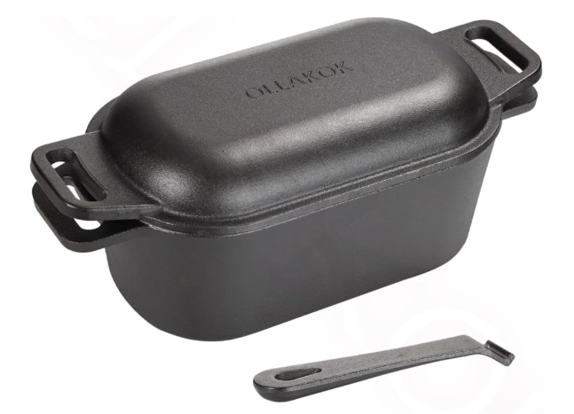 OLLAKOK 2-in-1 Pre-Seasoned Cast Iron Dutch Oven Pot