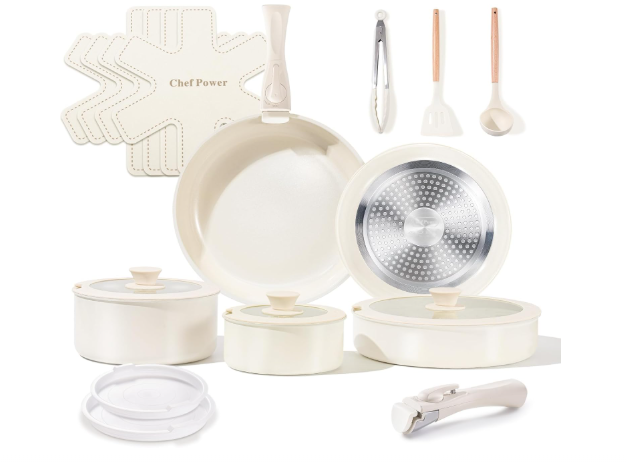 Chef Power Ceramic Cookware Set Non Toxic with Detachable Handles