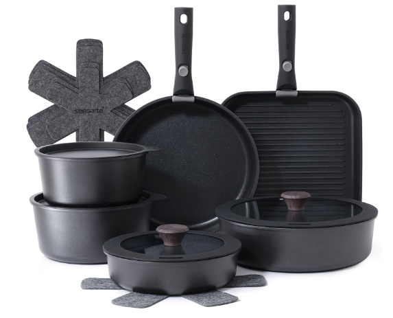 SENSARTE 17 Piece Pots and Pans Set, Nonstick Detachable Handle Cookware Set