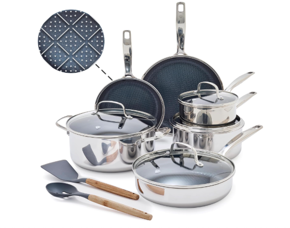 Blue Diamond Hybrid Nonstick Stainless Steel 12 Piece Cookware Set