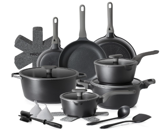 PRICUSIS Pots and Pans Set Nonstick, 21Pcs Induction Compatible