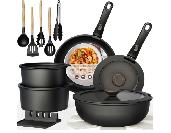 Cookware Set with Detachable/Removable Handle, Oven Safe, Induction Ready, Stackable