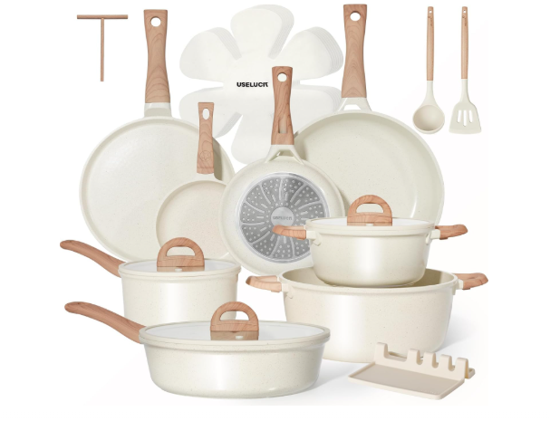 USELUCK 22-Piece Ceramic Cookware Set with Utensils